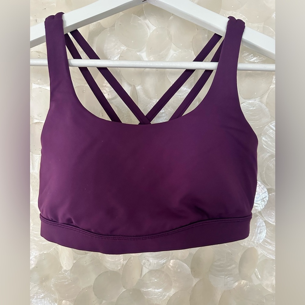 Lululemon Energy Bra Deep Plum Purple 💜 Strappy back Women’s size 6 EUC